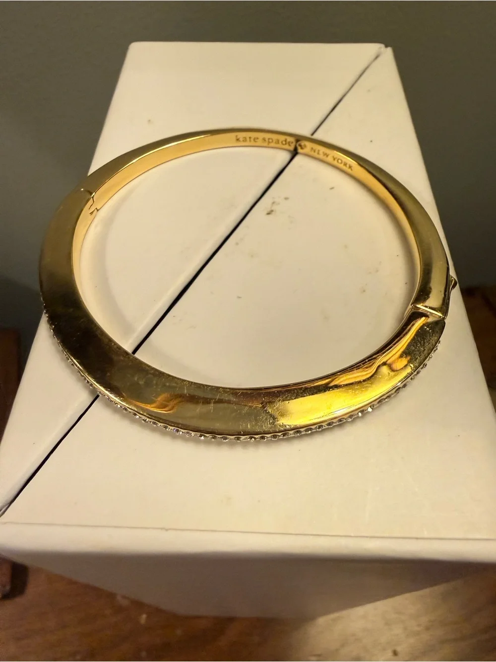 kate spade Sidekick Gold Crystal-Trim Hinged Bangle Bracelet - Picture 9 of 12